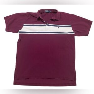 Polo Ralph Lauren Men’s Polo Shirt Large Burgundy White Stripe Short Sleeve Logo